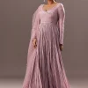 Lavender Embroidered Anarkali Suit With Organza Dupatta