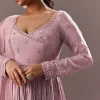 Lavender Embroidered Anarkali Suit With Organza Dupatta