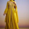 Yellow Russian Silk Palazzo Suit With Cut Dana And Sequins Work