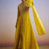 Yellow Russian Silk Palazzo Suit With Cut Dana And Sequins Work