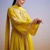 Yellow Russian Silk Palazzo Suit With Cut Dana And Sequins Work