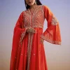 Orange Russian Silk Palazzo Suit With Cut Dana And Sequins Work