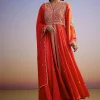 Orange Russian Silk Palazzo Suit With Cut Dana And Sequins Work