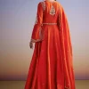 Orange Russian Silk Palazzo Suit With Cut Dana And Sequins Work