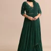 Dark Green Embroidered Anarkali Suit With Net Dupatta
