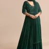 Dark Green Embroidered Anarkali Suit With Net Dupatta