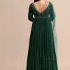Dark Green Embroidered Anarkali Suit With Net Dupatta