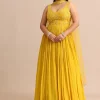 Sweetheart Neck Yellow Embroidered Anarkali Suit With Choker Dupatta