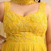 Sweetheart Neck Yellow Embroidered Anarkali Suit With Choker Dupatta