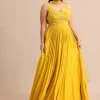 Sweetheart Neck Yellow Embroidered Anarkali Suit With Choker Dupatta