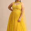 Sweetheart Neck Yellow Embroidered Anarkali Suit With Choker Dupatta