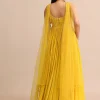 Sweetheart Neck Yellow Embroidered Anarkali Suit With Choker Dupatta