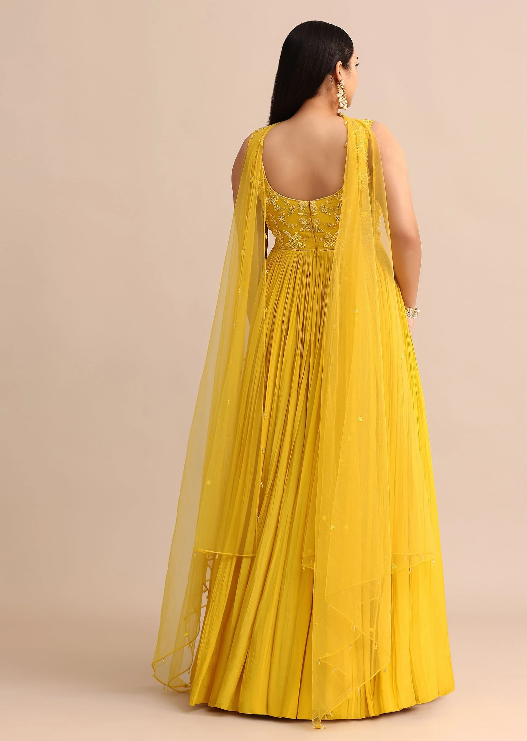 Sweetheart Neck Yellow Embroidered Anarkali Suit With Choker Dupatta