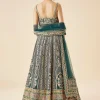 Teal Green Embroidered Lehenga Set