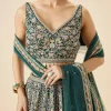 Teal Green Embroidered Lehenga Set