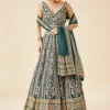Teal Green Embroidered Lehenga Set