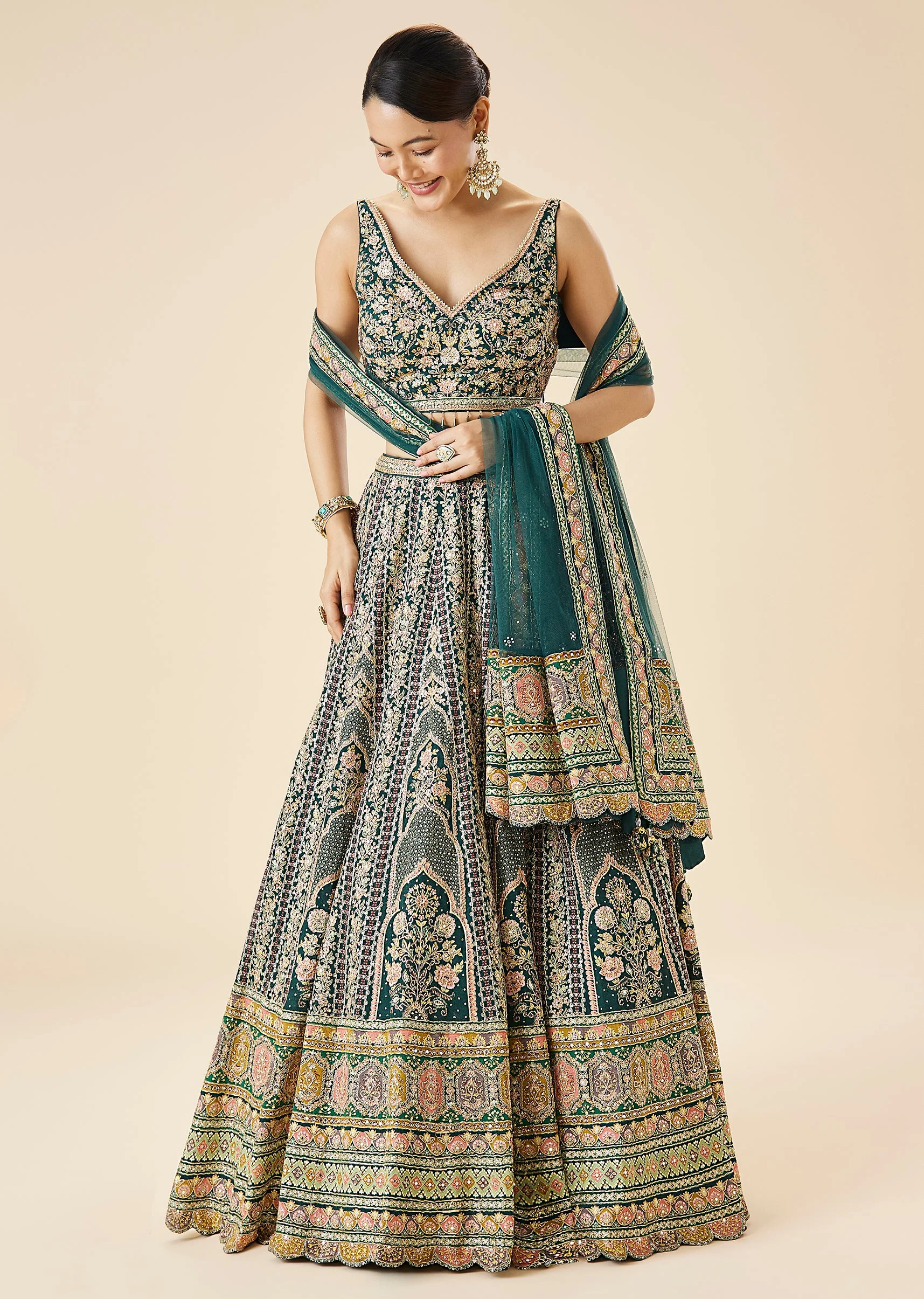 Teal Green Embroidered Lehenga Set
