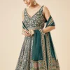 Teal Green Embroidered Lehenga Set
