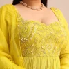 Sweetheart Neck Embroidered Crepe Yellow Anarkali Suit