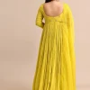Sweetheart Neck Embroidered Crepe Yellow Anarkali Suit