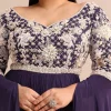 Purple Gown With Cape Style Sleeves in Jaal Work