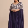 Purple Gown With Cape Style Sleeves in Jaal Work