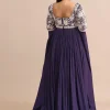 Purple Gown With Cape Style Sleeves in Jaal Work