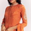 Orange Chinon Anarkali Suit With Moti Sequins And Cutdana Dupatta
