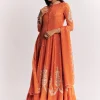 Orange Chinon Anarkali Suit With Moti Sequins And Cutdana Dupatta