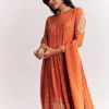 Orange Chinon Anarkali Suit With Moti Sequins And Cutdana Dupatta