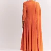 Orange Chinon Anarkali Suit With Moti Sequins And Cutdana Dupatta