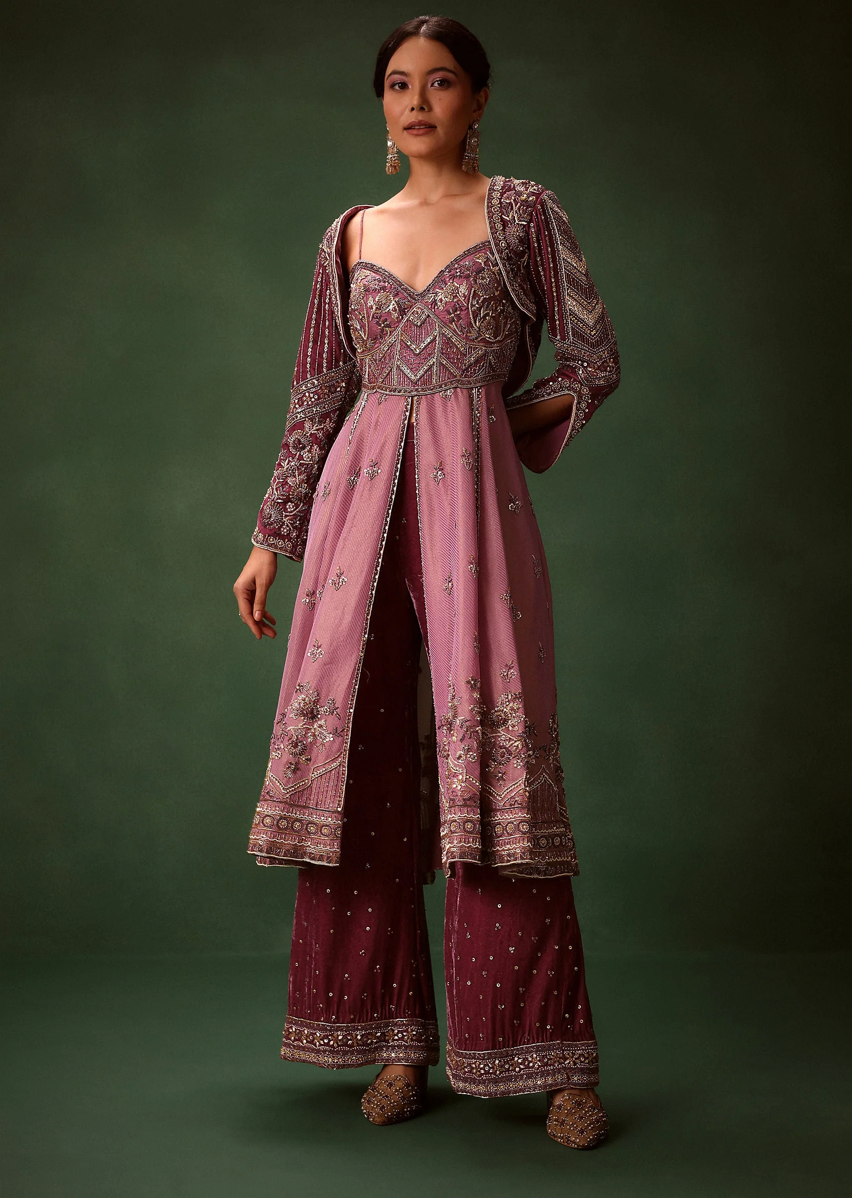 21143-deep-mauve-anarkali-suit-set-with-velvet-pants-and-embroidered-jacket-1.webp Deep Mauve Anarkali Suit Set With Velvet Pants And Embroidered Jacket