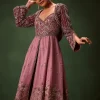 Deep Mauve Anarkali Suit Set With Velvet Pants And Embroidered Jacket