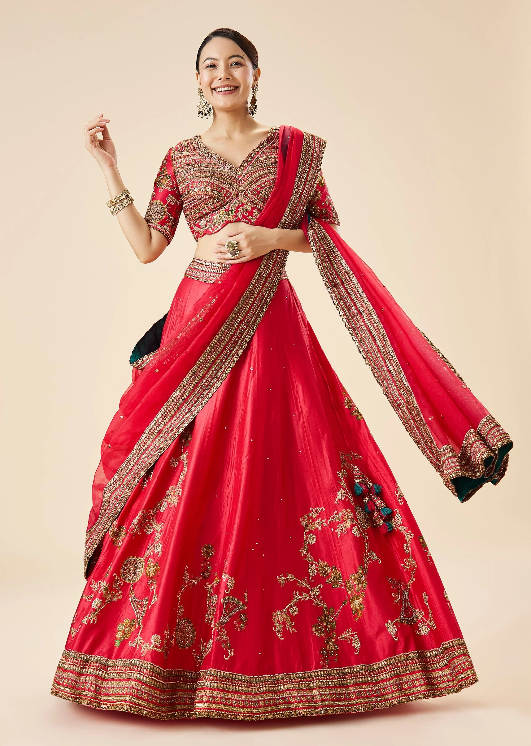 Rani Pink Embroidered Bridal Lehenga Set