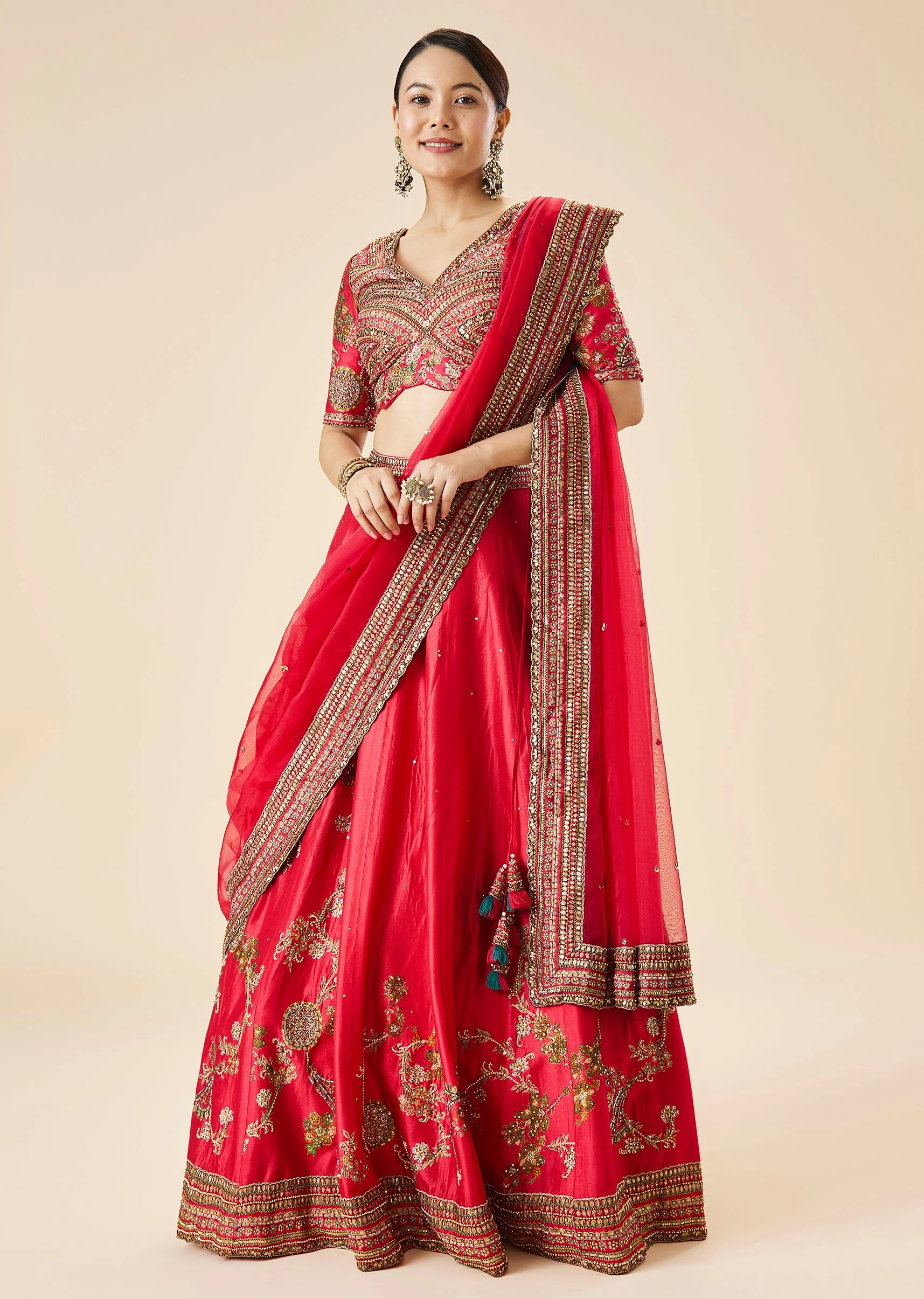 Rani Pink Embroidered Bridal Lehenga Set