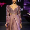 Mauve Embroidered Anarkali Suit With Flared Palazzo Pant