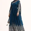 Teal Chinon Anarkali Suit With Zari Work