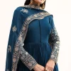 Teal Chinon Anarkali Suit With Zari Work