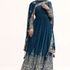 Teal Chinon Anarkali Suit With Zari Work