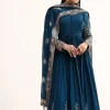 Teal Chinon Anarkali Suit With Zari Work