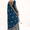 Teal Chinon Anarkali Suit With Zari Work