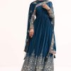 Teal Chinon Anarkali Suit With Zari Work