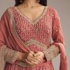 Red Chinon Printed Anarkali Suit With Heavy Embroidery