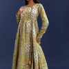 Green Floral Sleeveless Kurti With Gotta Lace And Angrakha Jacket
