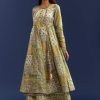 Green Floral Sleeveless Kurti With Gotta Lace And Angrakha Jacket