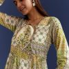 Green Floral Sleeveless Kurti With Gotta Lace And Angrakha Jacket
