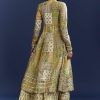 Green Floral Sleeveless Kurti With Gotta Lace And Angrakha Jacket