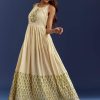 Green Floral Sleeveless Kurti With Gotta Lace And Angrakha Jacket