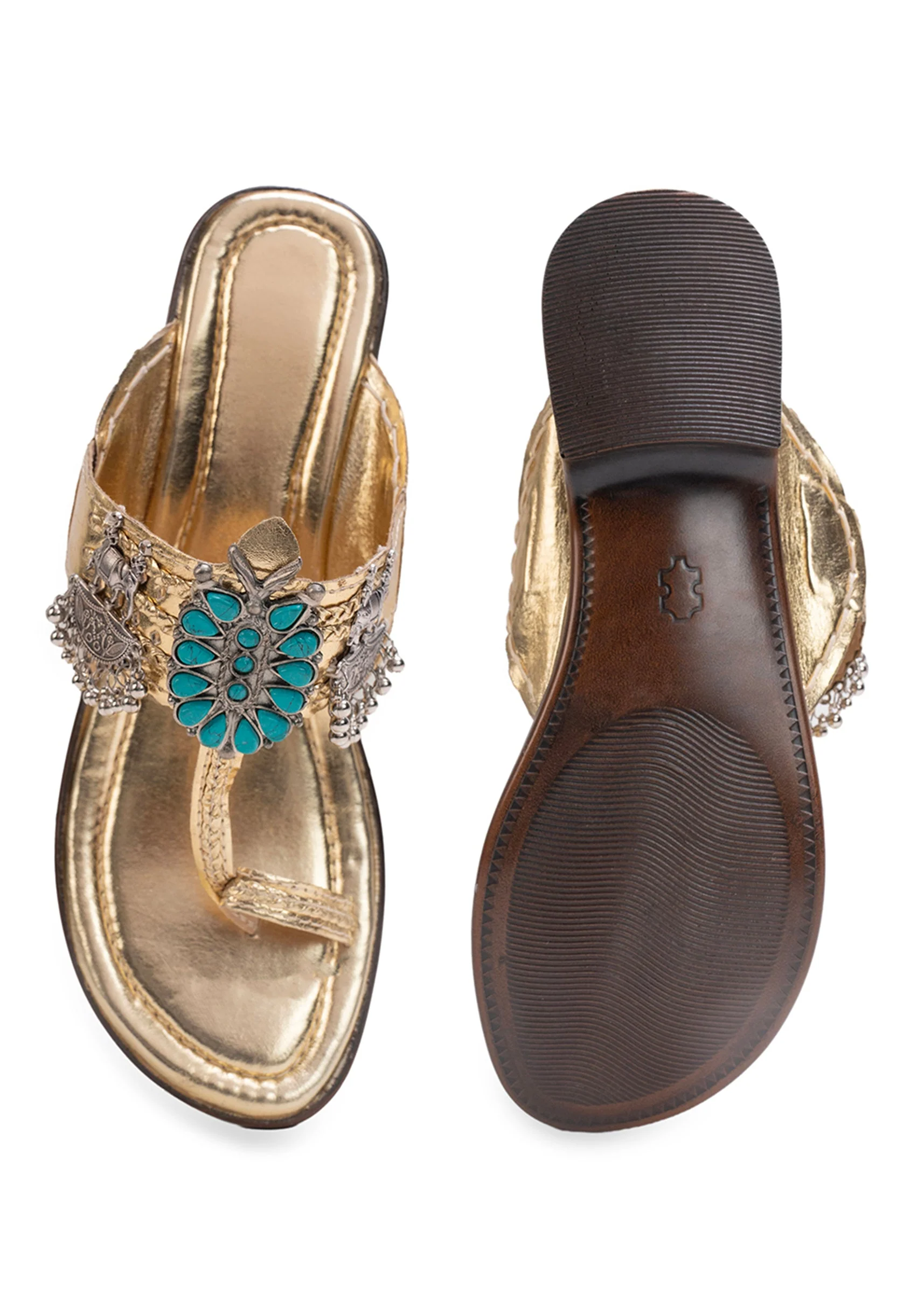 Gold Turquoise Detail Kolhapuri