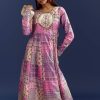 Lavender Floral Gotta Lace Kurta With Angrakha Jacket